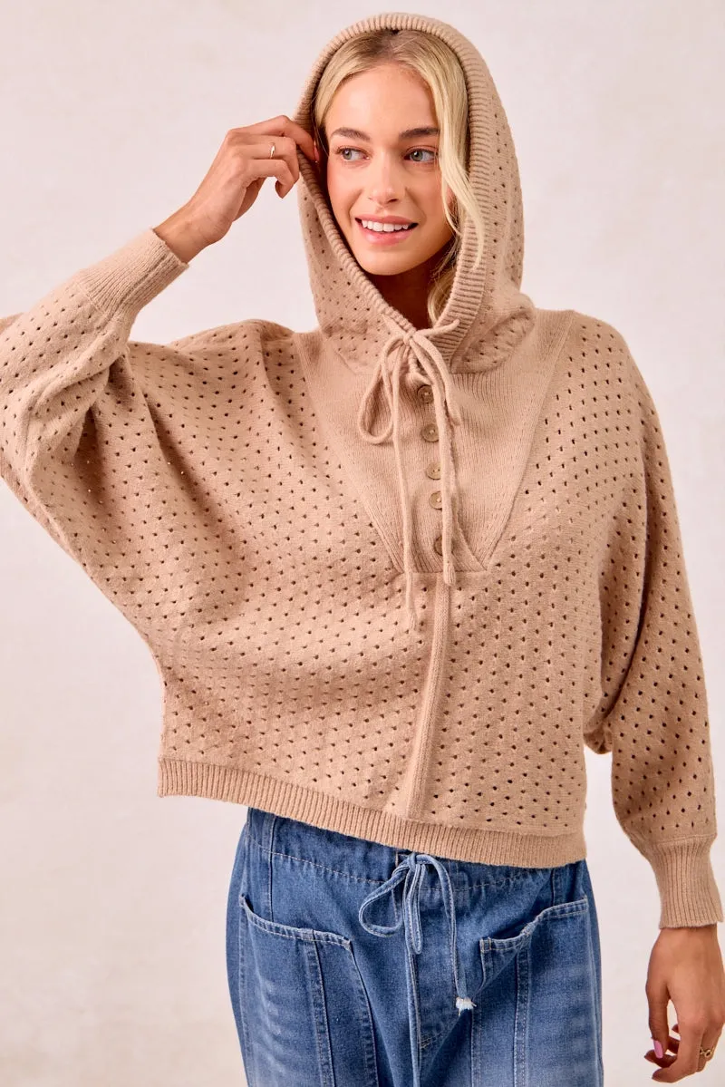 Streetwear vibe Reflective details IT4378S-01 | TEXTURED KNIT BUTTONED HOODIE TOP