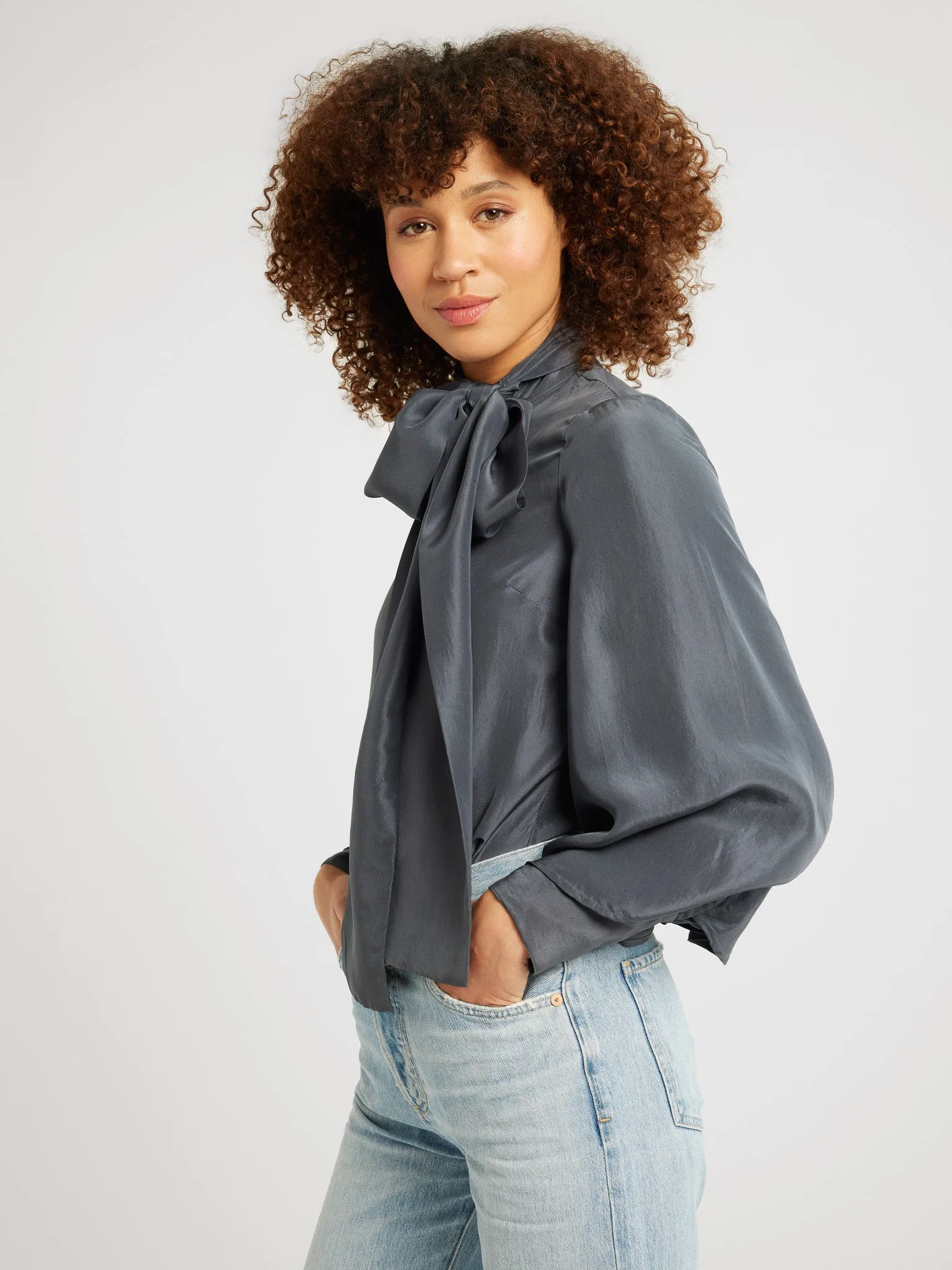 Ventilated Panels Gigi Top in Navy Washed Silk