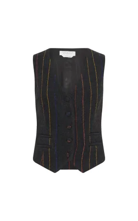 Coleridge Vest in Charcoal Multi Pinstripe Wool Cashmere Microfiber Blended Fabric