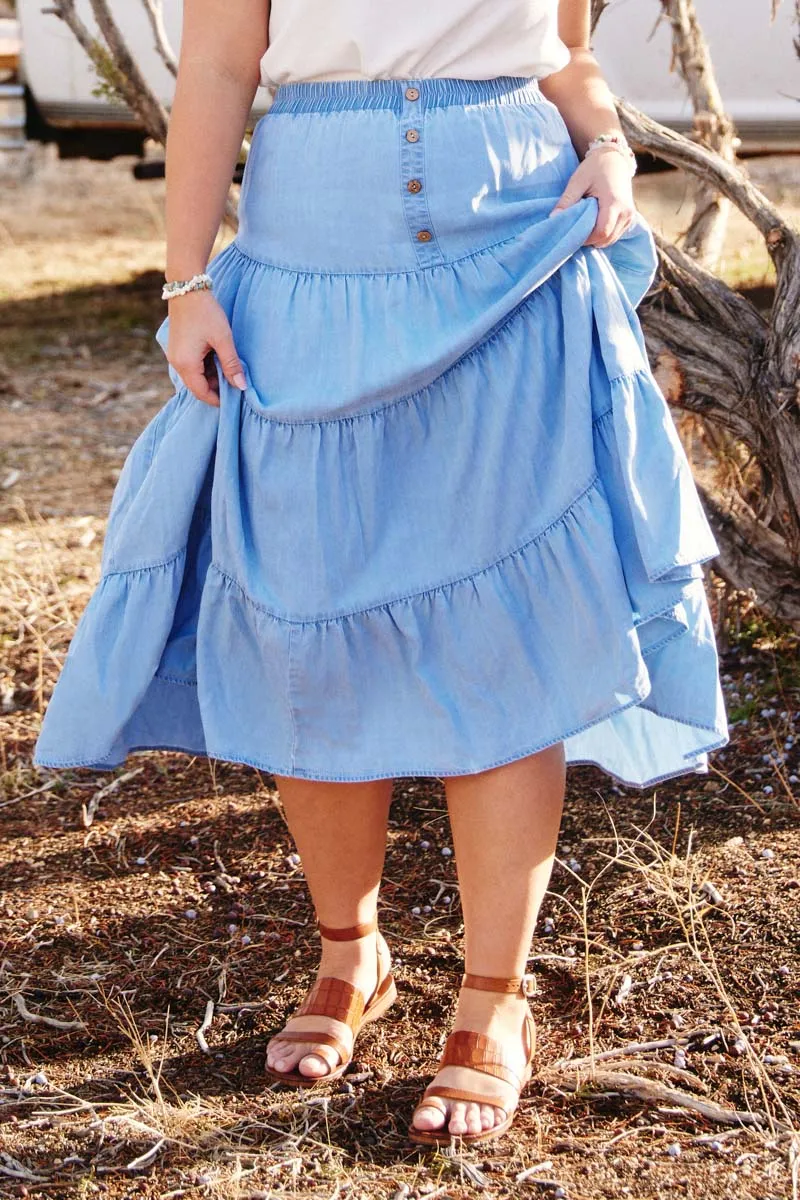 Tiered Button Front Tencel Skirt Basic Utility Training Wear