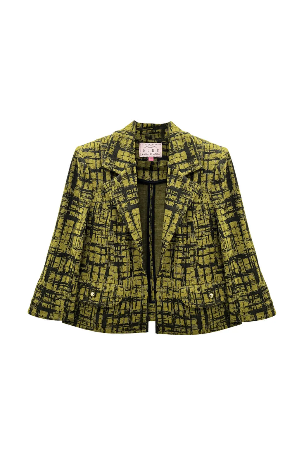 Moisture Wicking Fabric Abrasion Resistant Surface BURU x Val Knit Blazer - Chartreuse & Black Abstract Knit