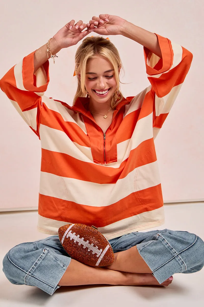 Eco Friendly Material Eco Nice IT4346-01 | GAMEDAY THEME STRIPED JERSEY TOP WITH WIDE OPEN