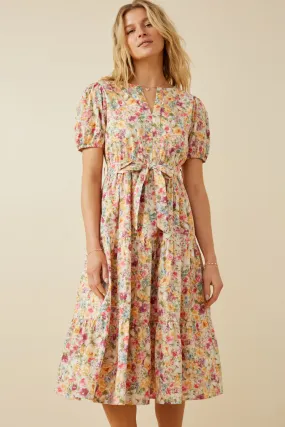 Floral Print Belted Dress Elegant Look