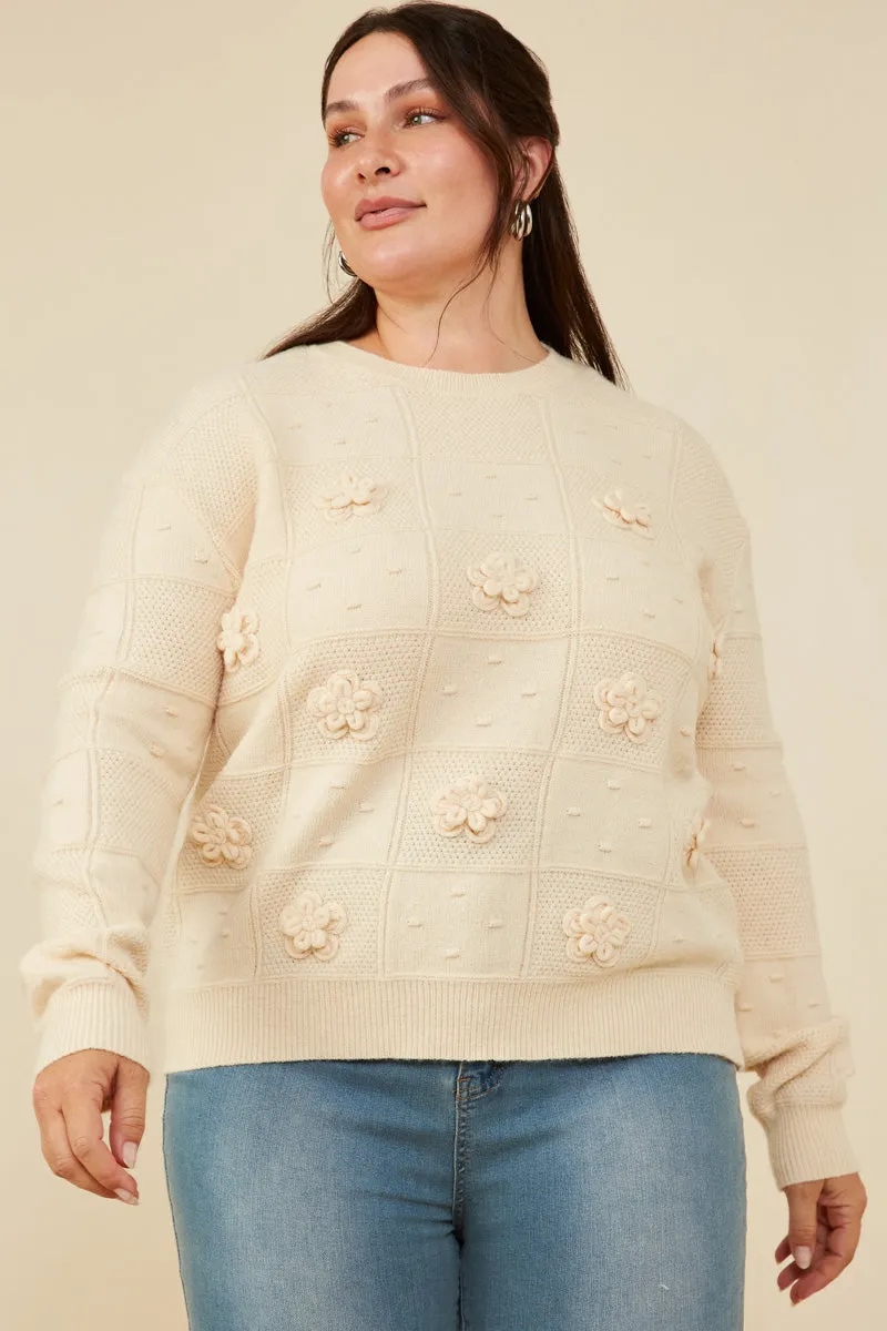 FullLengthZip Hand Knit Floral Patch Sweater