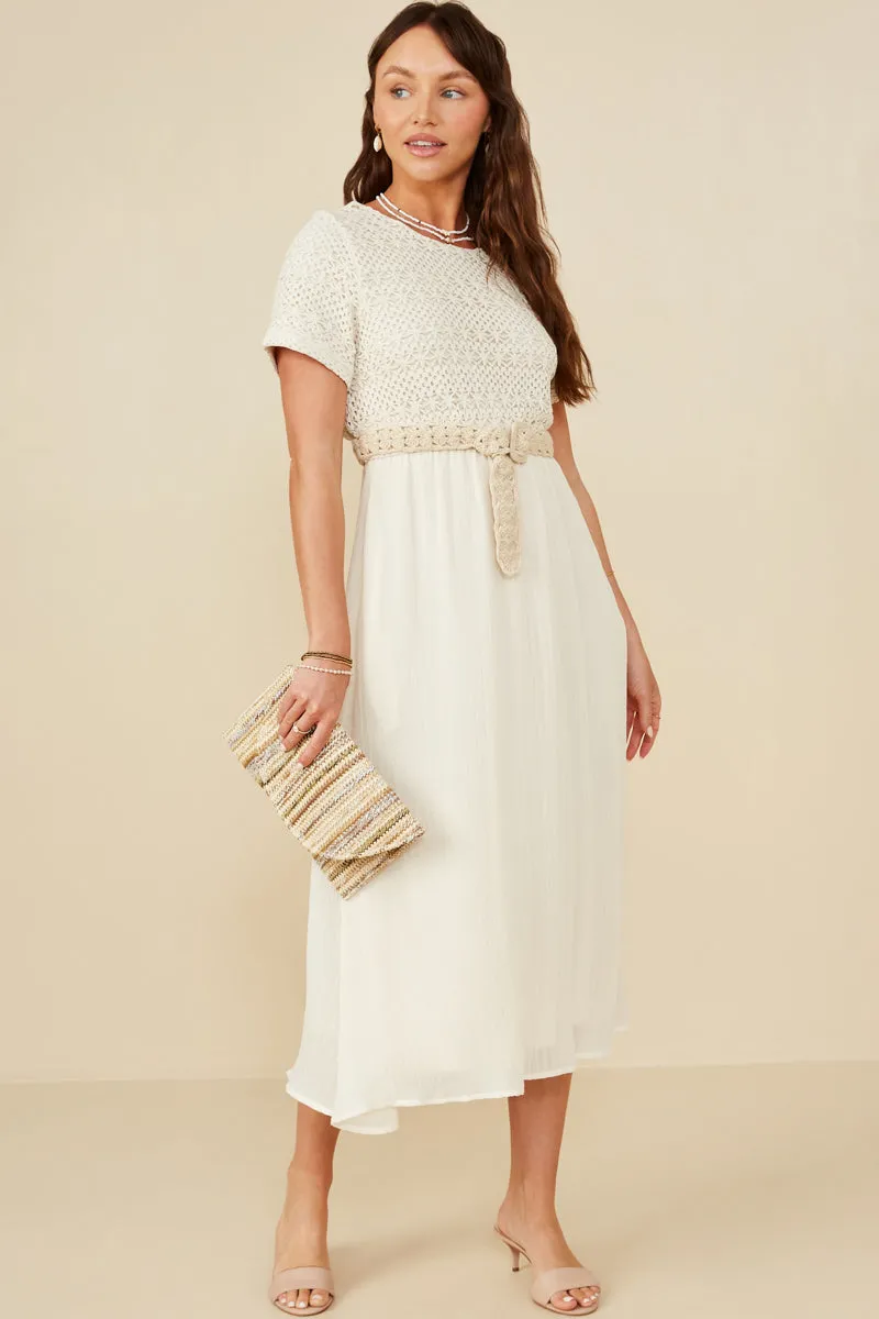 Crochet Mix Media Midi Dress Elegant holiday wear Modern Chic