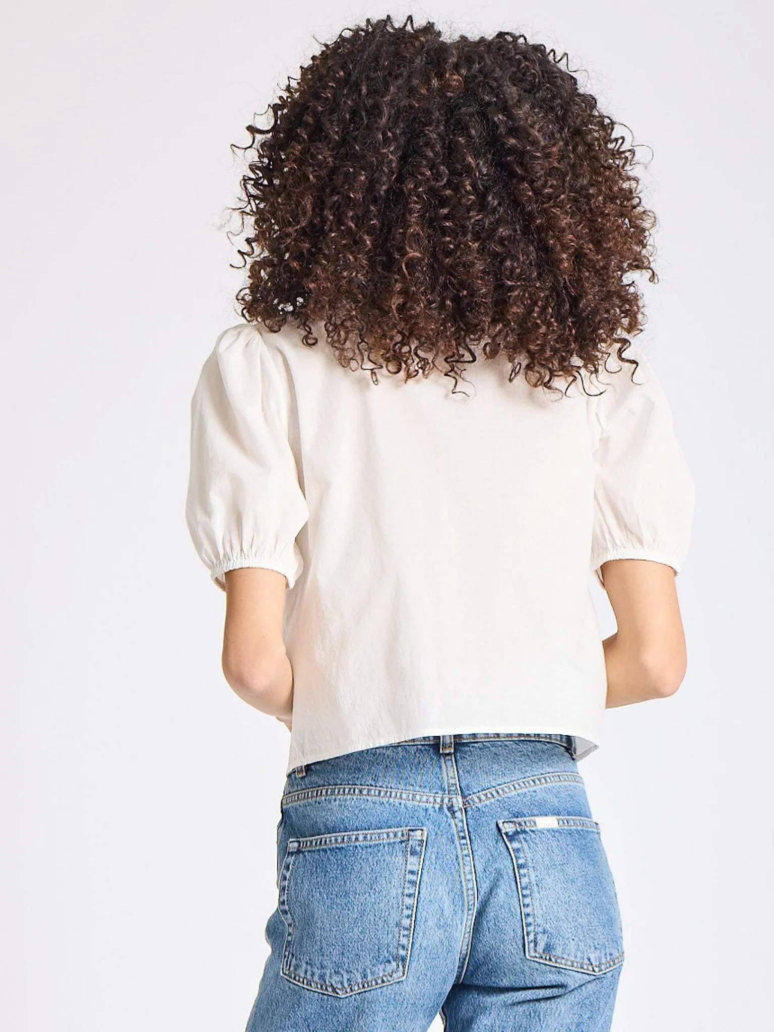 Heather Effect Finish Modern Polo Harriet Top in White