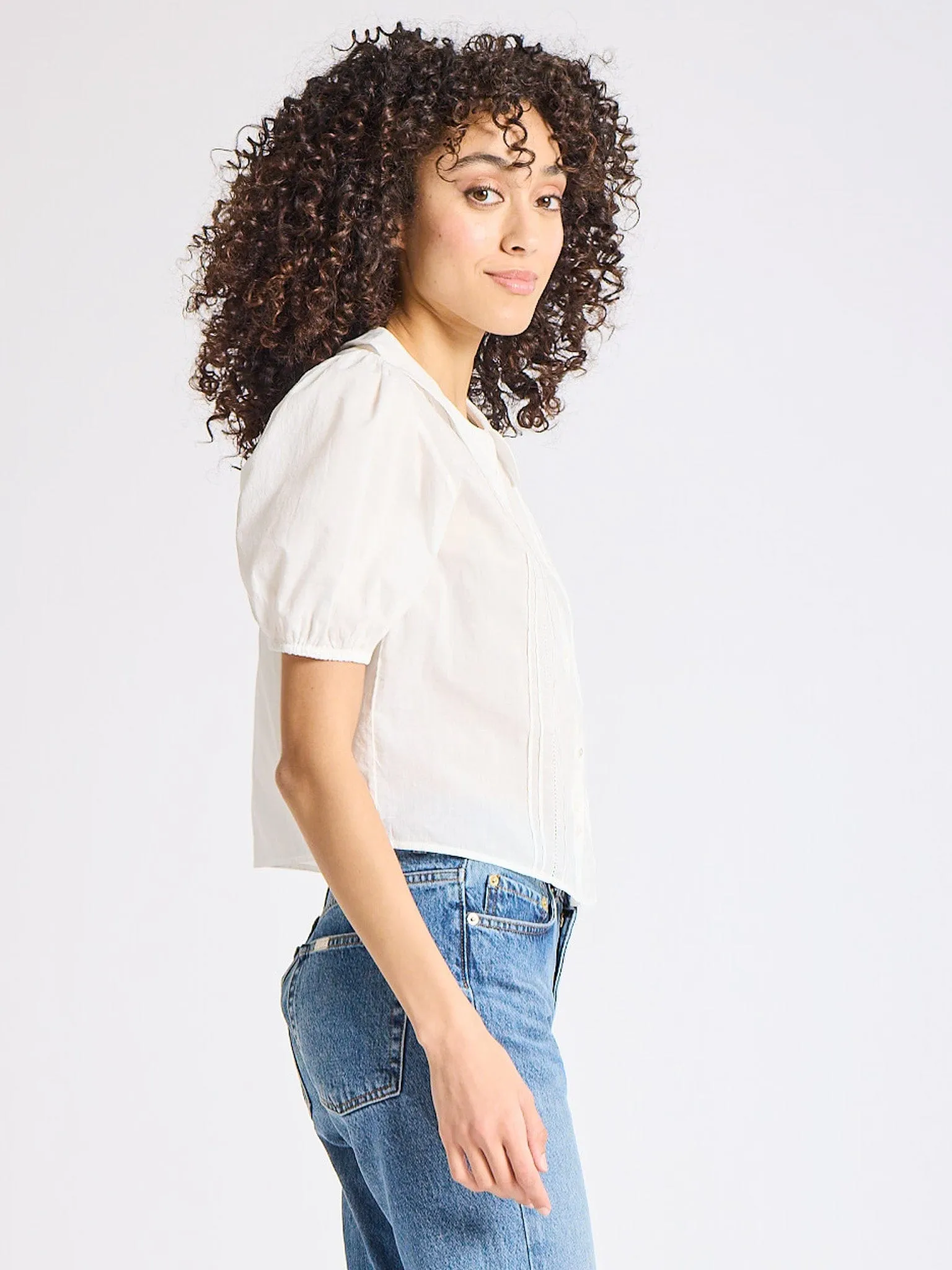 TonalStitching EasyClean Harriet Top in White