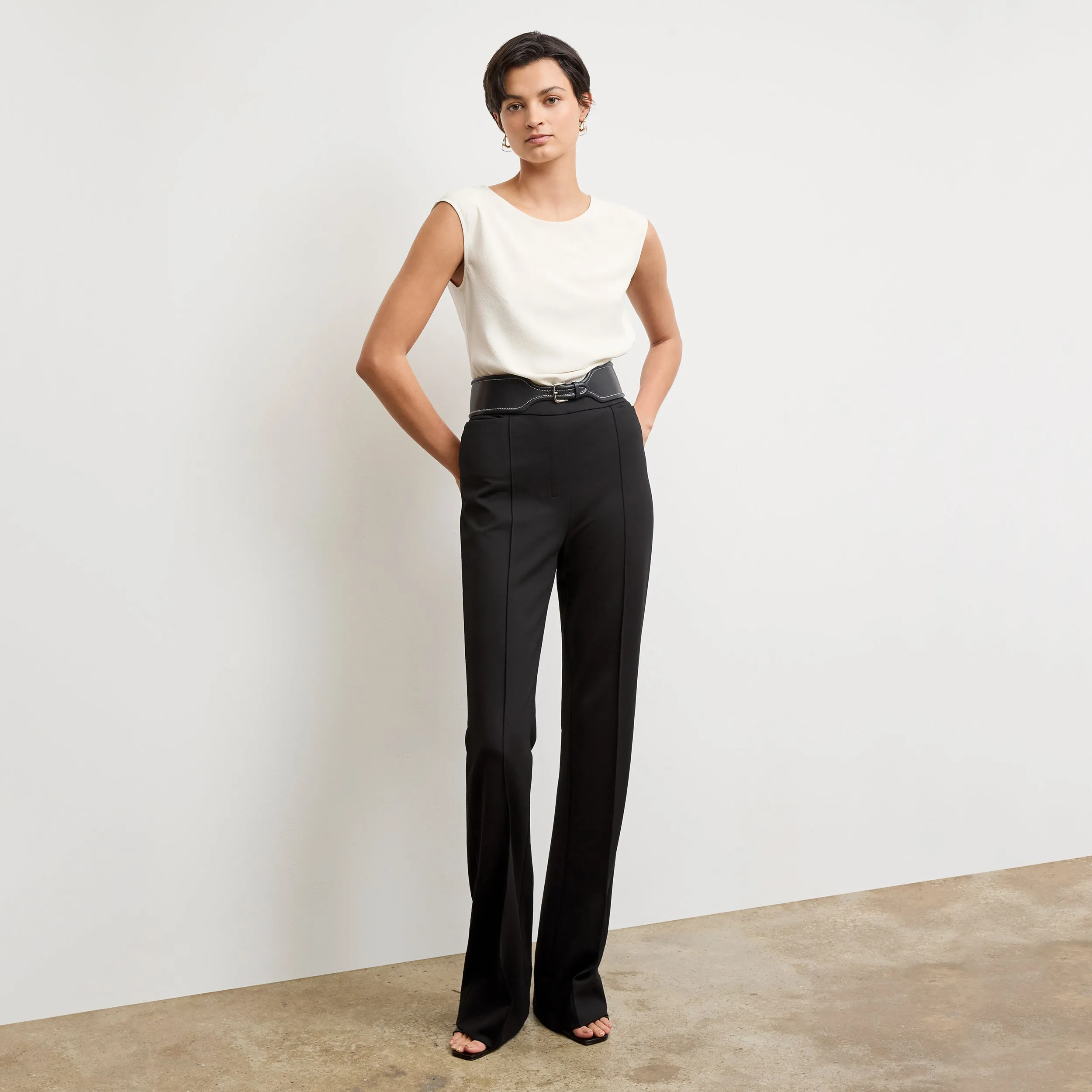 Ultra Soft Texture Timeless Cut Hart Flare Trouser - Butter Ponte :: Black