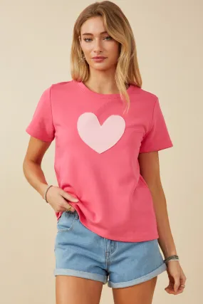DoubleStitchedHem Heart Patch Contrast Band T Shirt