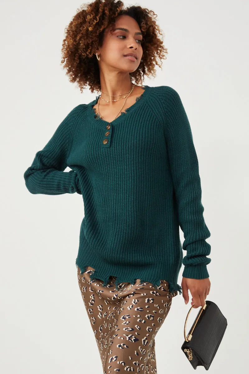 Distressed Button Down Sweater Eco Friendly Dye Process