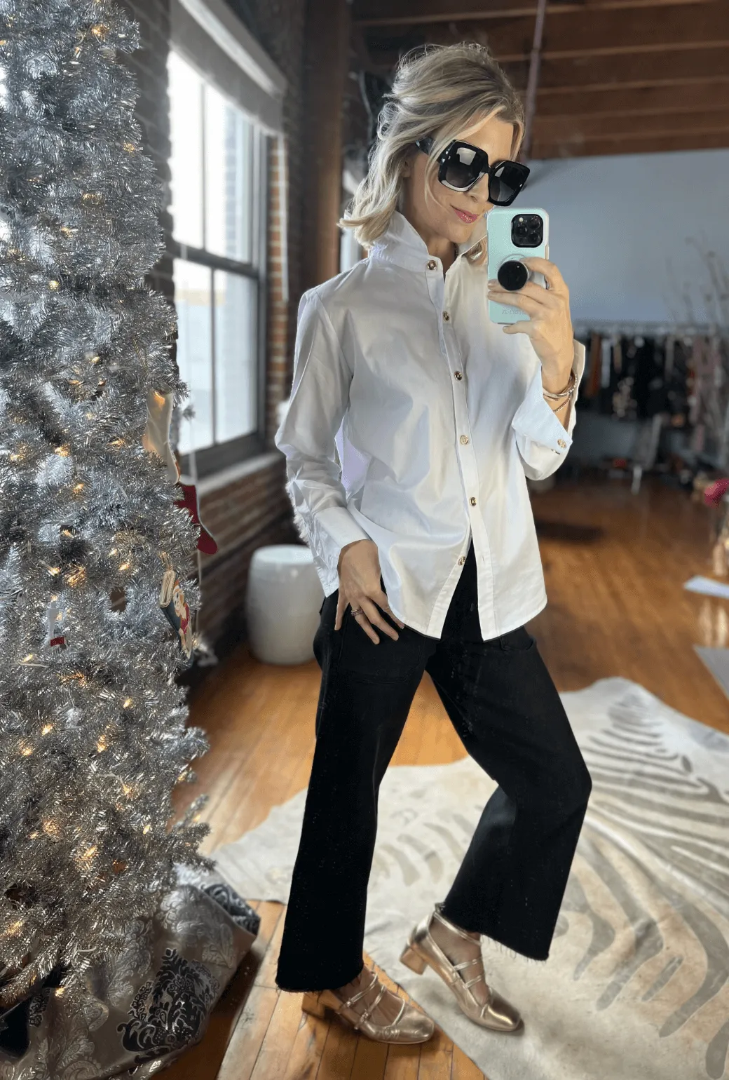 Mel Button Down Shirt - White NonRestrictive Fit Sheer Overlay Material