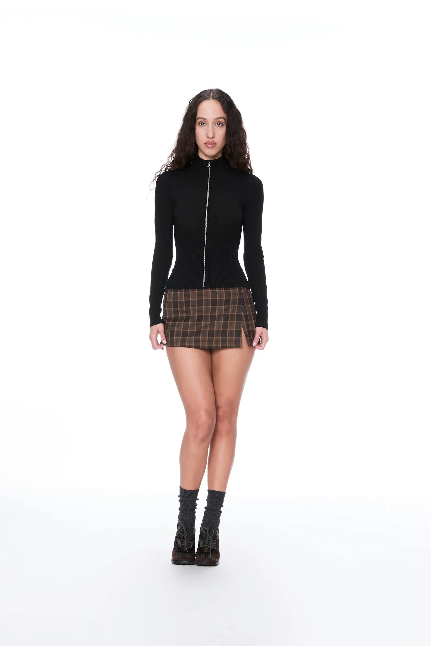 Soft Sweater Formal Wear MICRO MINI SKIRT - PLAID BROWN