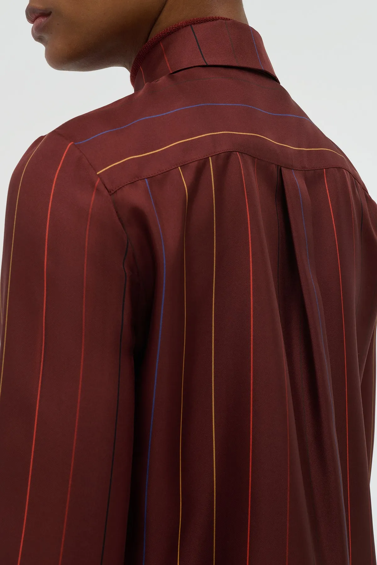 Henri Blouse in Burnt Sienna Multi Pinstripe Silk Twill Soft Touch