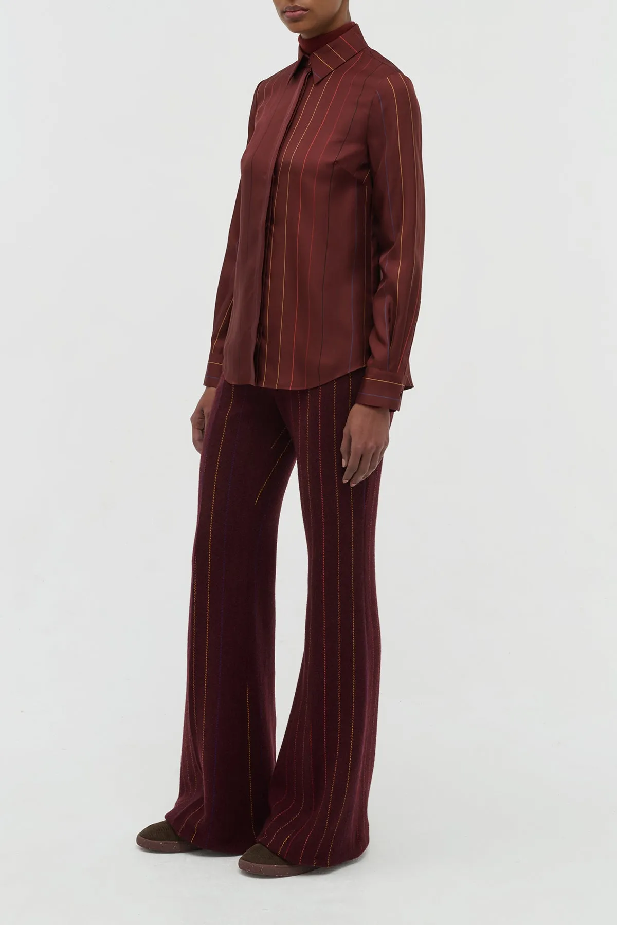 Henri Blouse in Burnt Sienna Multi Pinstripe Silk Twill QuickDry Torsion Support Structure