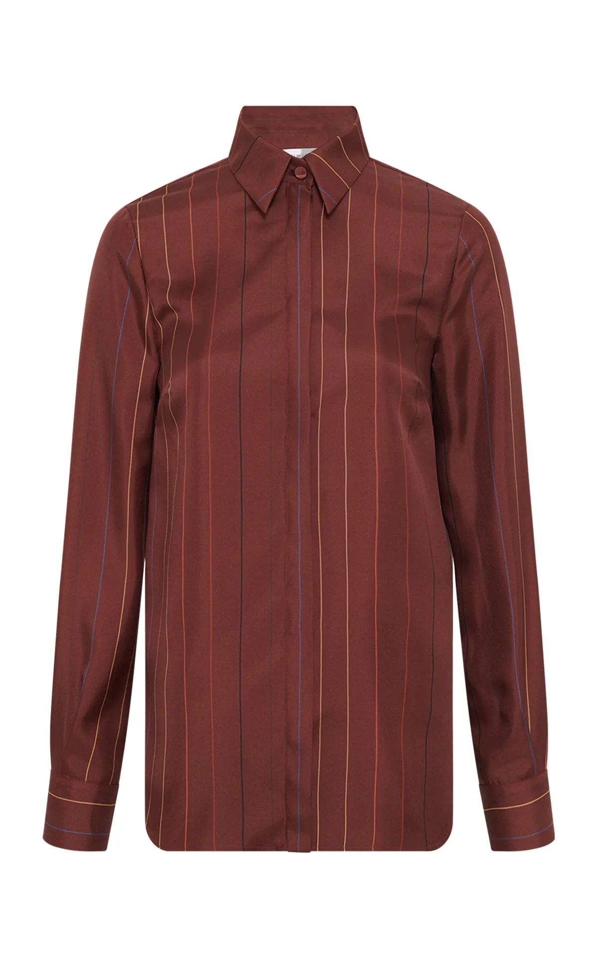 Soft Touch Feel Henri Blouse in Burnt Sienna Multi Pinstripe Silk Twill