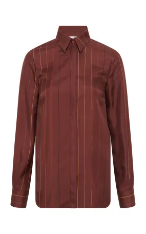 Soft Touch Feel Henri Blouse in Burnt Sienna Multi Pinstripe Silk Twill