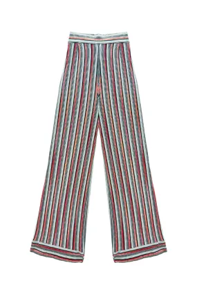 Ventilated Panel Design Contrast Topstitching Detail Hepburn High Rise Trousers - 70's Stripe