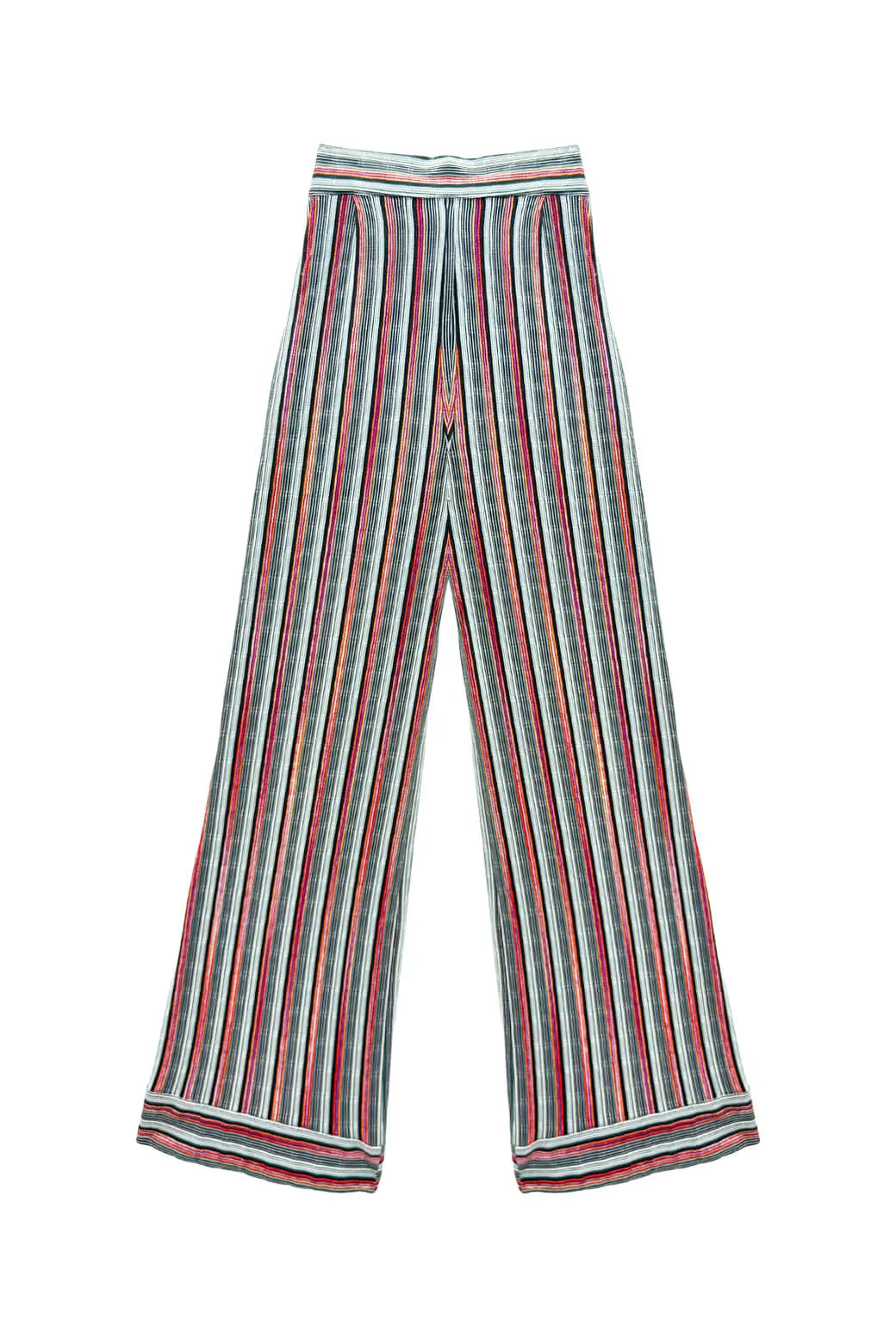Ventilated Panel Design Contrast Topstitching Detail Hepburn High Rise Trousers - 70's Stripe