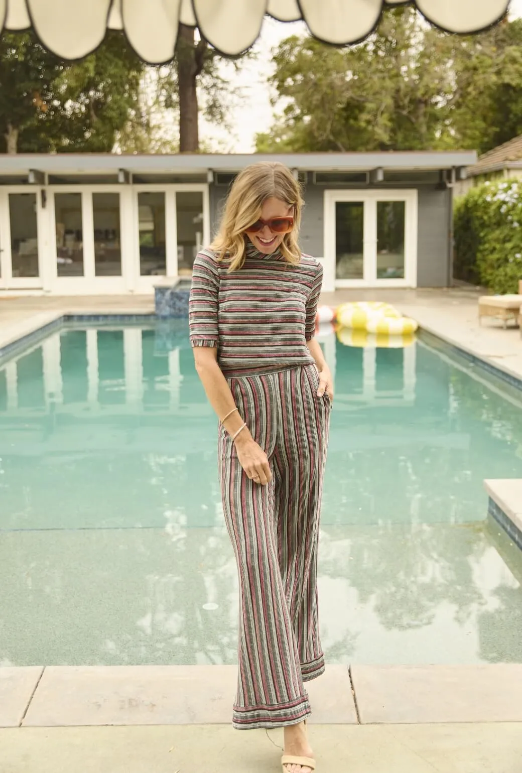 NonIrritatingEdges AdjustableCuffSystem Hepburn High Rise Trousers - 70's Stripe