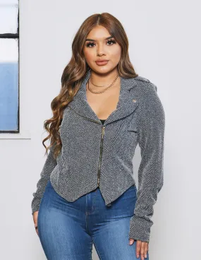 Reinforced Edging Herringbone Moto Jacket