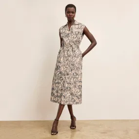 Easy to Wear Cira Shirt Dress - Warped Floral :: Ecru/Stone Blue