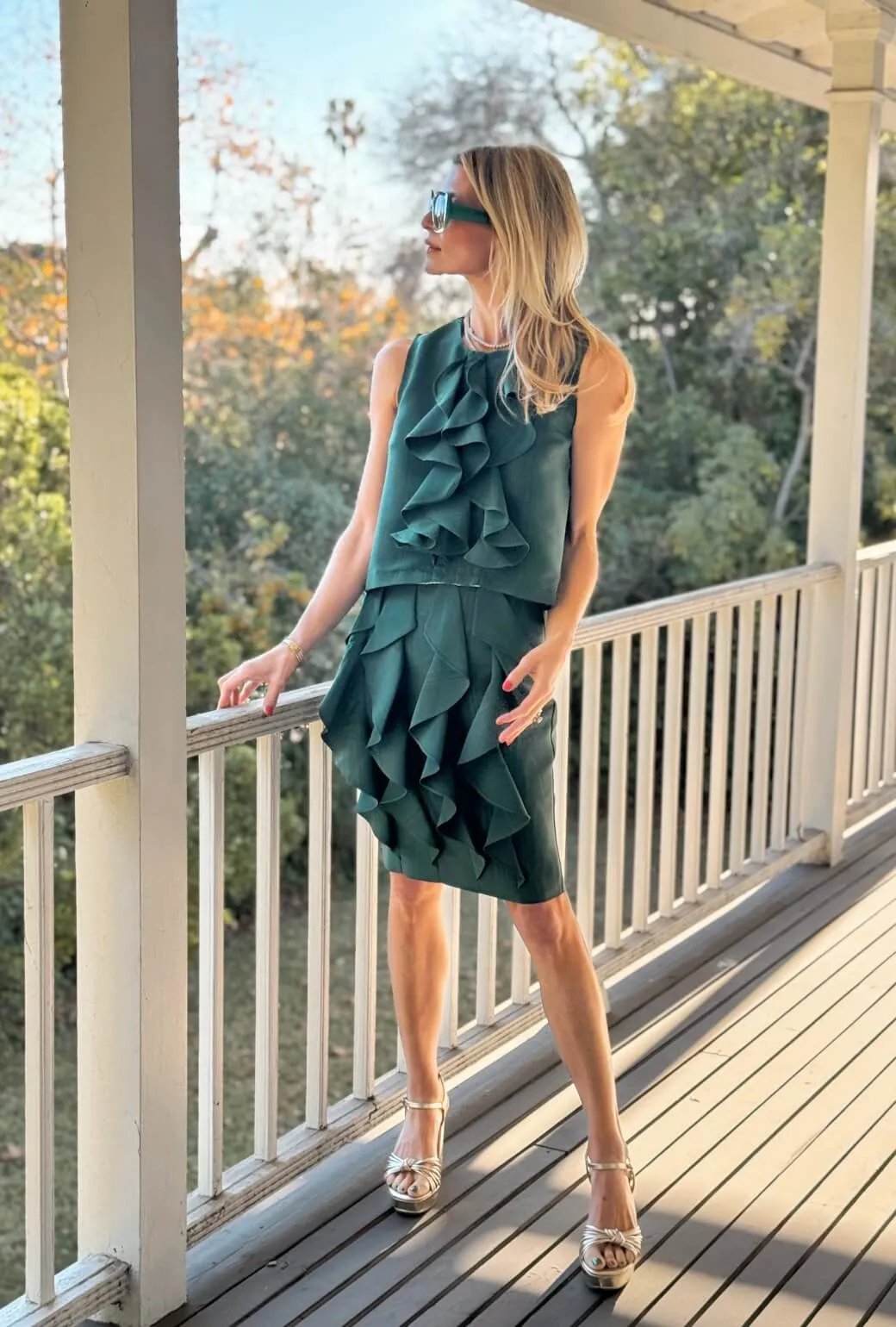 BreathableMaterial Thermal Regulation Technology Le Ruffle Top - Jade Moir??