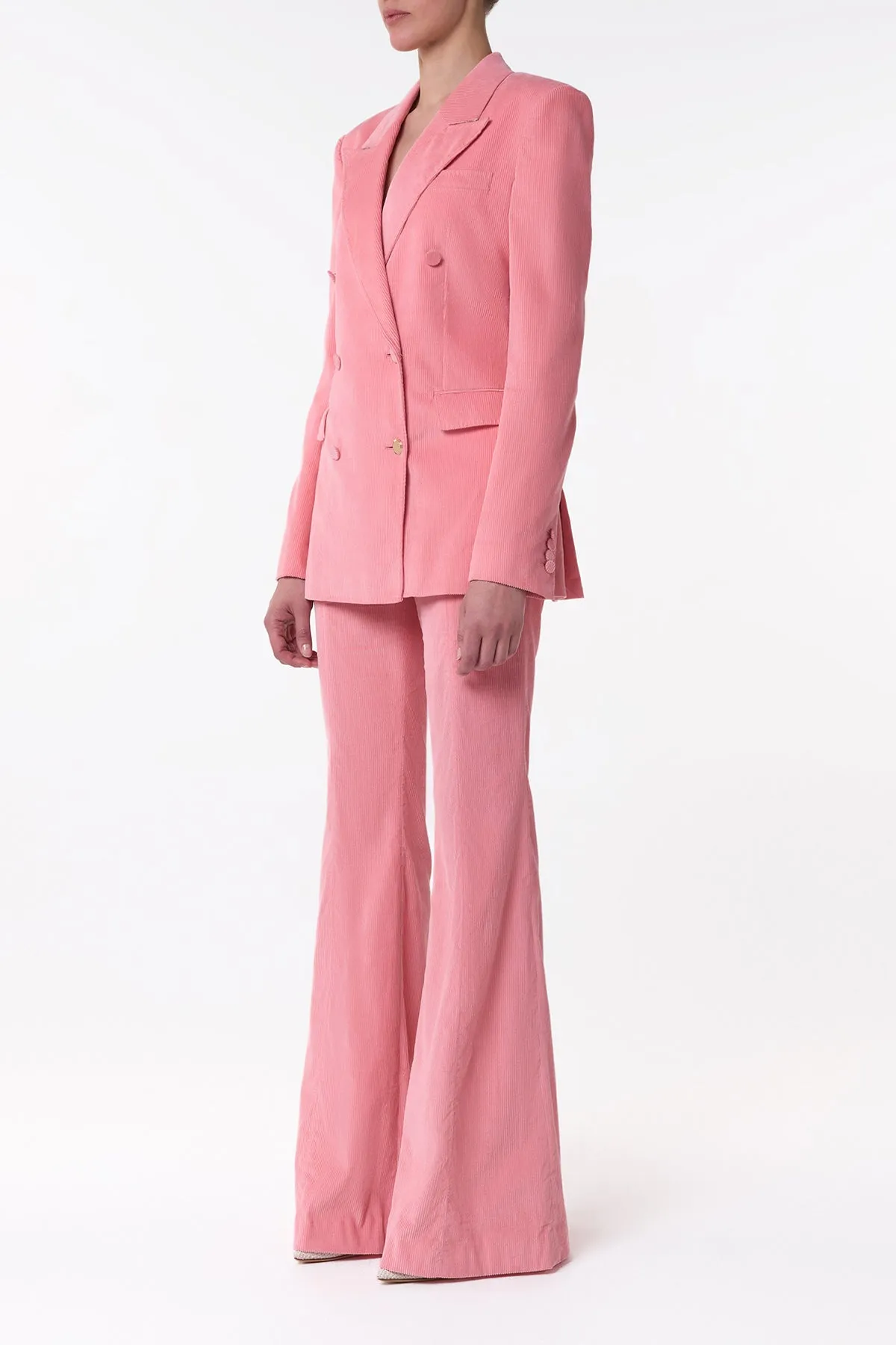 Gavin Blazer in Rosa Sea Island Cotton Corduroy Contrast Topstitching Detail