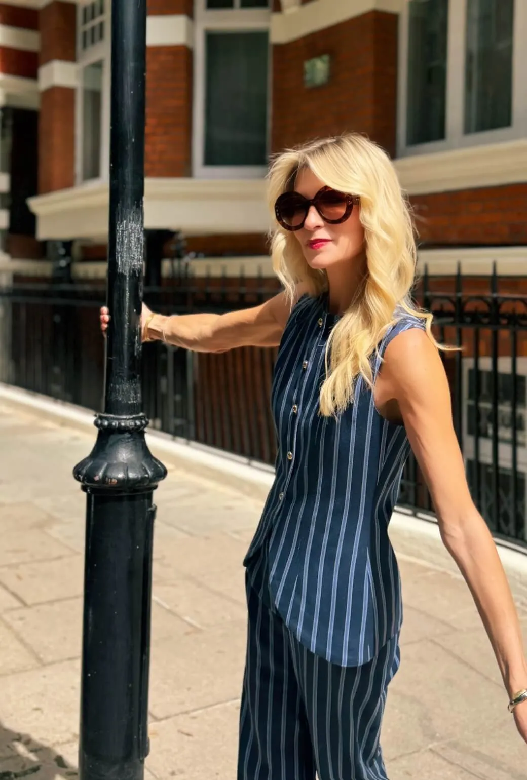 Yarn Dye Stripe ReflectiveTrims Annie Vest - Dewberry Stripe