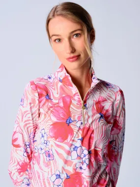 AntiPill Surface Quarter Zip Sun Protection Top In Beige Zebra