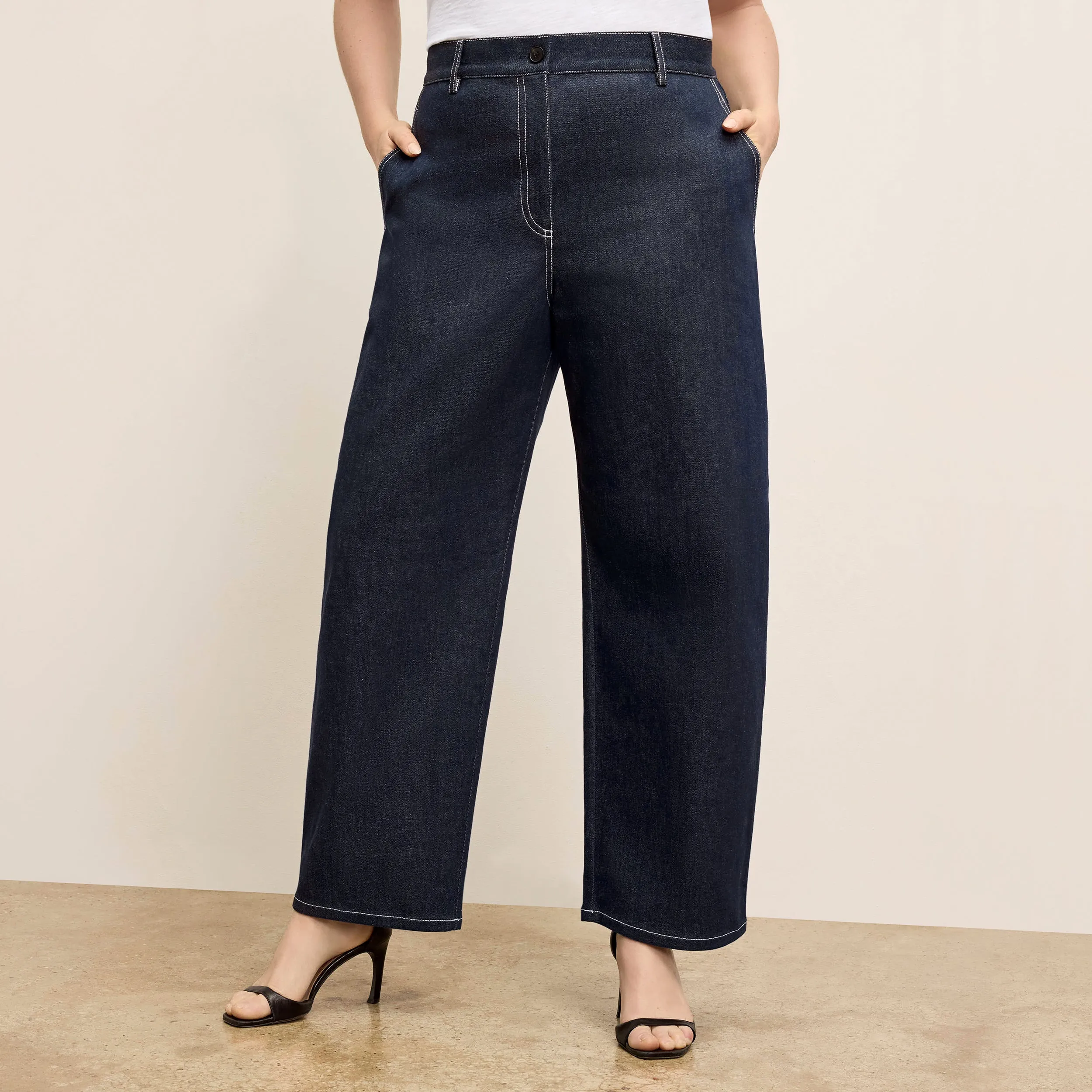 Bari Barrel-Leg Jean - Stretch Denim :: Midnight Wash Yarn Dyed Pattern Cloth