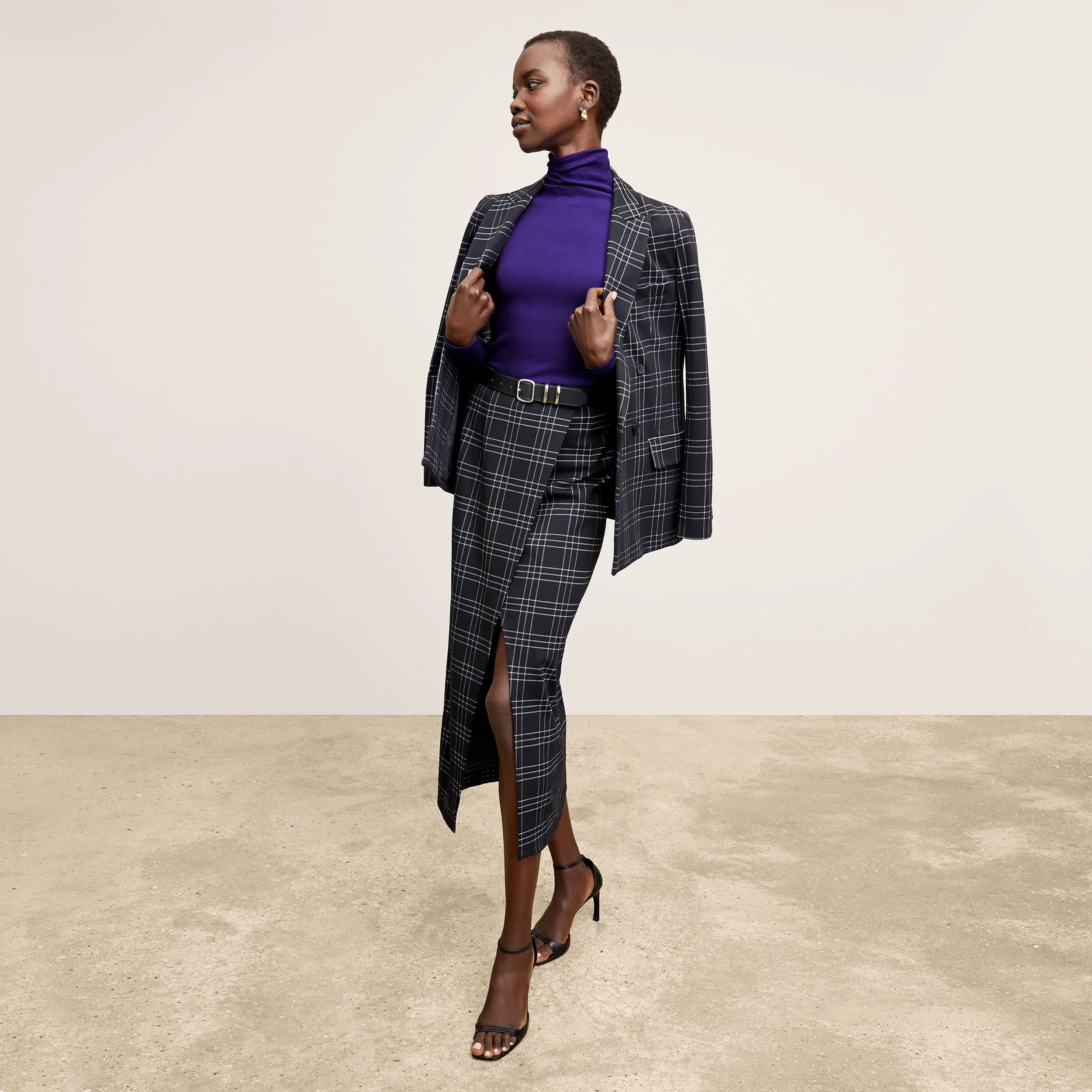 High Collar Neckline Options Amara Skirt - Knit Suiting :: Plaid MinimalistCut OversizedFit
