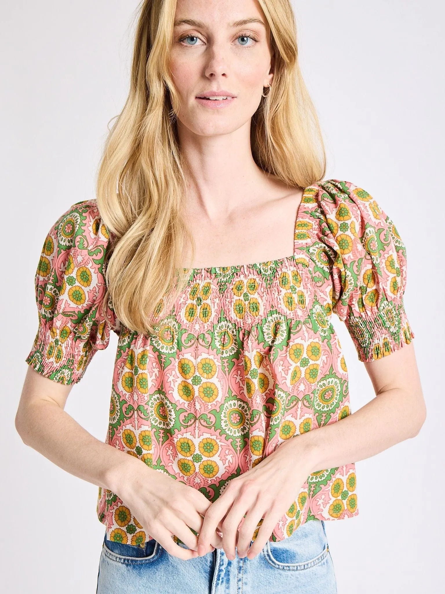 Reflective Trim TumbleDryFriendlyMaterial Caro Top in Yucatan