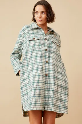 Hidden Storage clean design Front Pocket Long Line Flannel Shirt Jacket