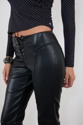 NonIrritatingSeams ELEMENT LACE UP PANT - BLACK VEGAN LEATHER
