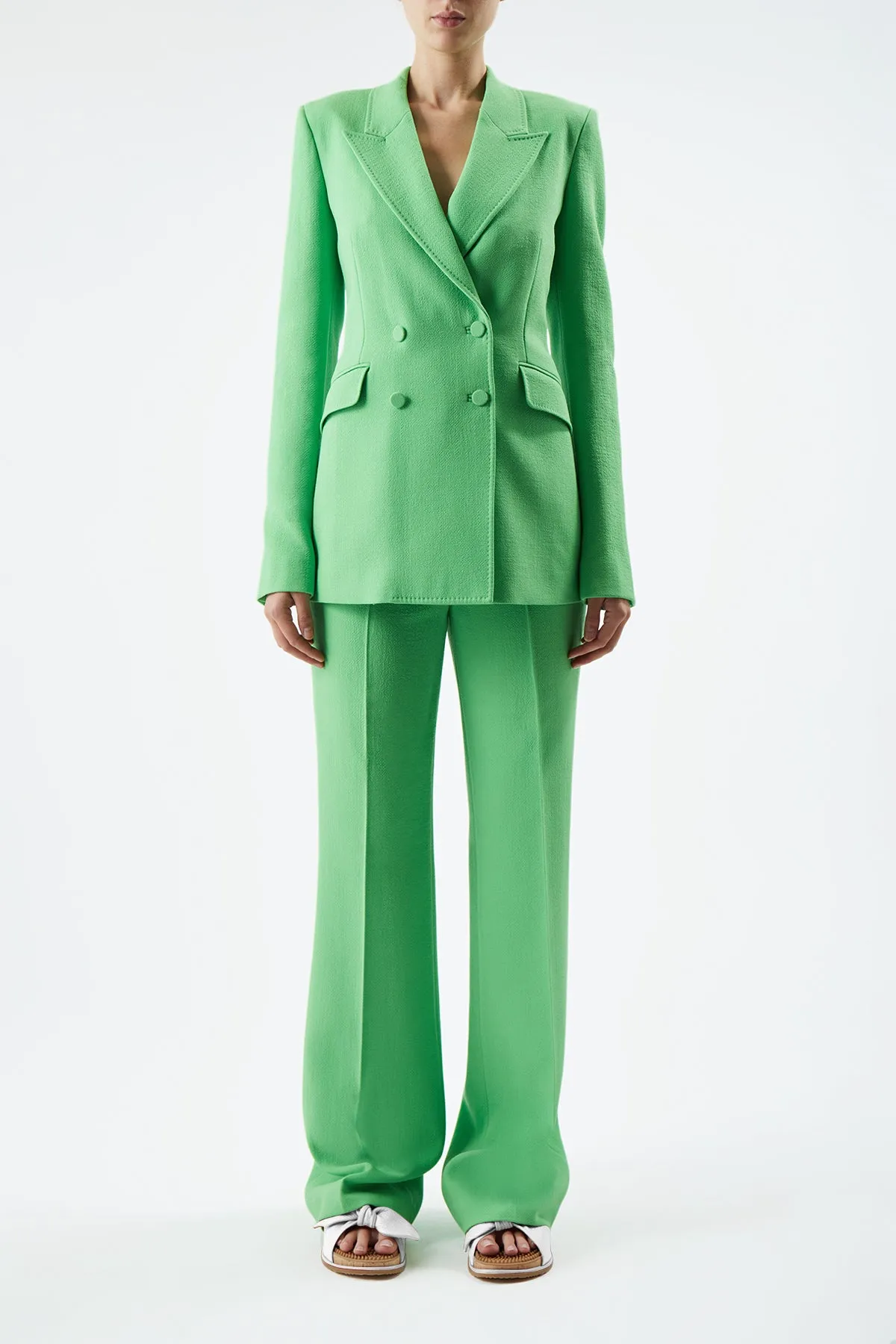 Drop Shoulder Silhouette Stephanie Blazer in Fluorescent Green Virgin Wool Crepe