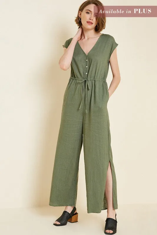 Linen Button-Down Palazzo Jumper Subtle Stitch Daily Option