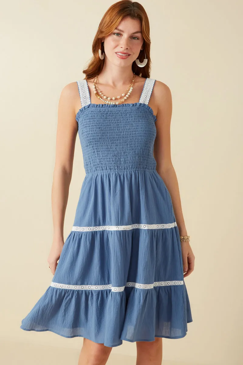 Contrast Lace Detail Smocked Tank Dress Comfort First