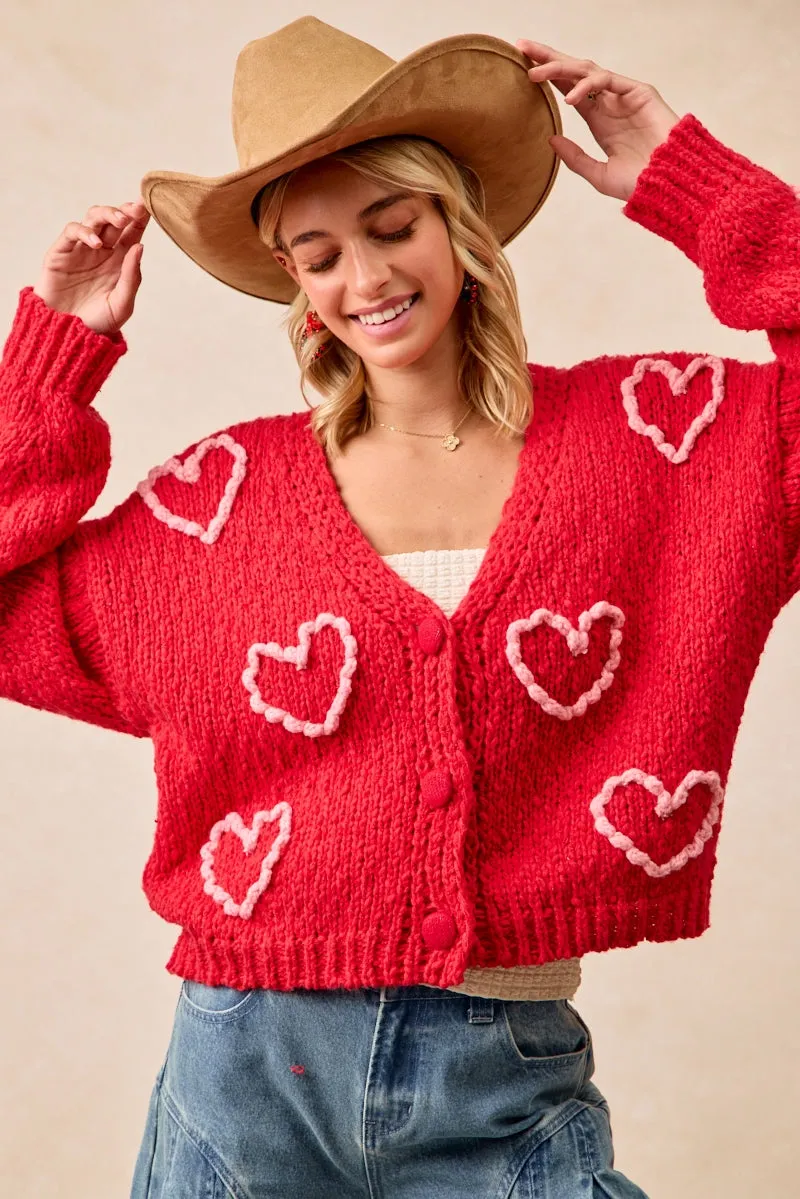 IT4515-01 | POM POM HEART V-NECK SWEATER CARDIGAN 360?? Visibility
