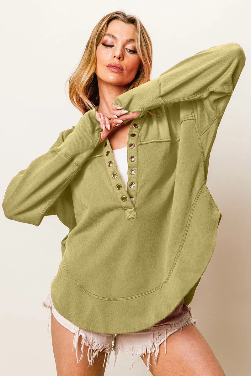 IP8190-01 | HALF NECK THUMBHOLE CUFF PULLOVER RibbedTexture