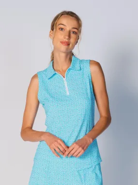 NonRestrictiveSilhouette Raglan Sleeve Sleeveless Zip Polo in Cubic Caribbean Turq
