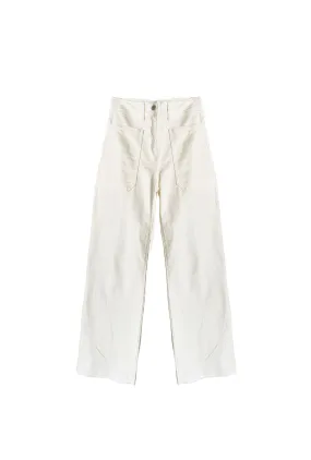 Casual Style Non Restrictive Fit High Rise Sailor Jeans - Off White