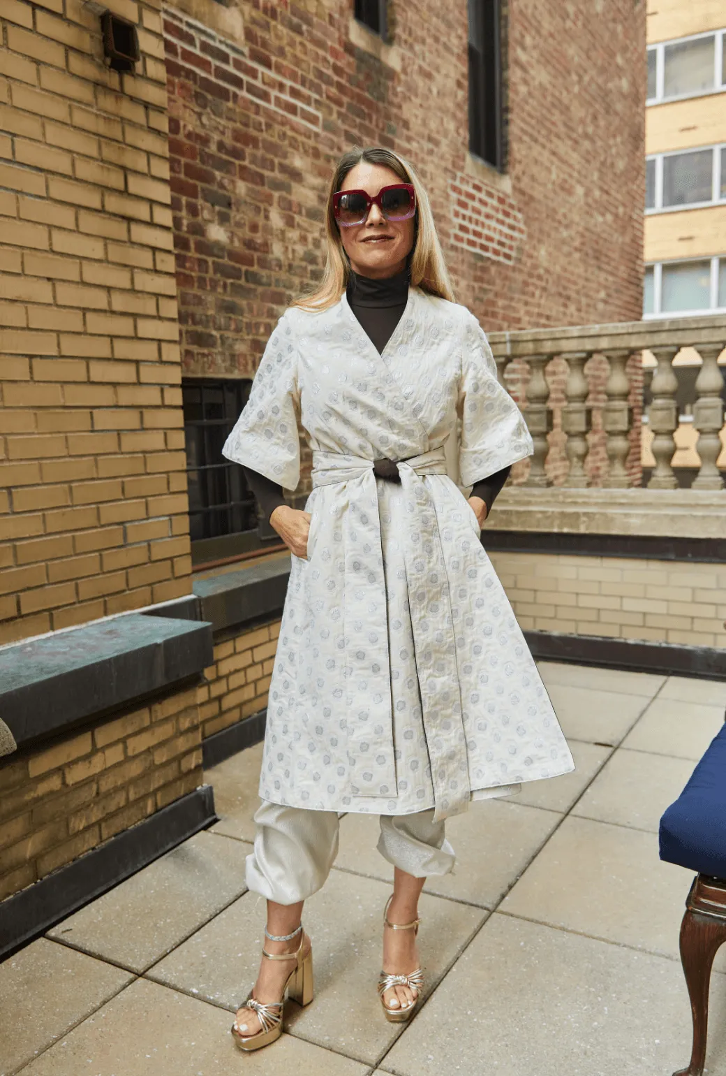 Windproof Inner Layer Buru x Tori Mellott The Tori Coat Dress - Silver Dot