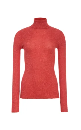 HighNeck Cozy Blouse Aldona Knit Turtleneck in Antelope Orange Cashmere Silk with Hemp