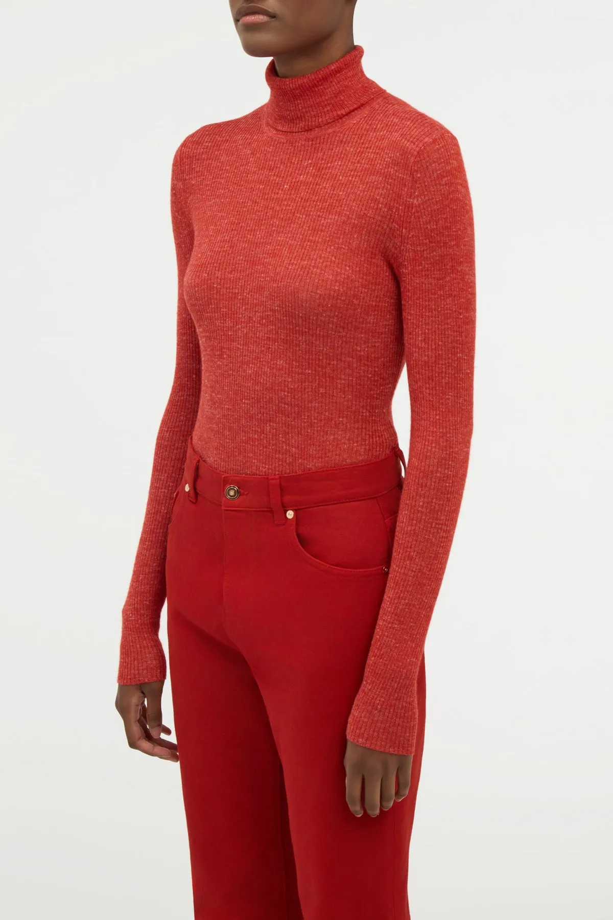 Summer Style Aldona Knit Turtleneck in Antelope Orange Cashmere Silk with Hemp