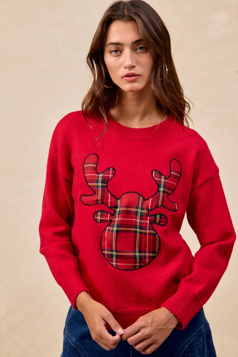 IP8254S-11P | CHRISTMAS PLAID RUDOLPH KNIT TOP Training Wear Tangle Free Cuffs