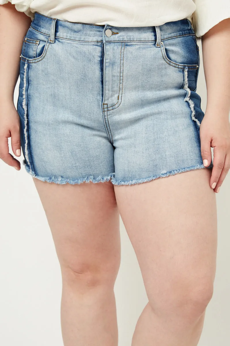 Frayed Colorblock Denim Shorts Polished Look TaperedLeg