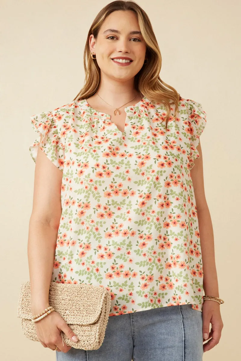 Floral Ruffled Sleeve Tank AbrasionResistant Quick Release Buttons