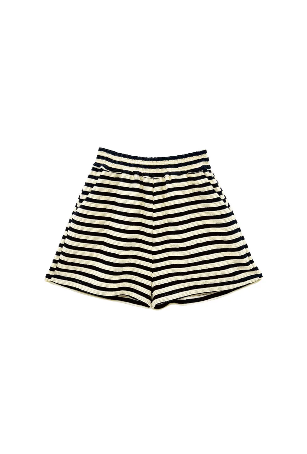 Tailored Everyday Shorts - Black Striped Terry Soft Touch Fabric Office Look