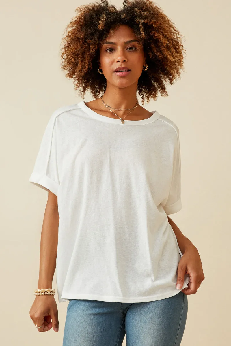 Raw Edge Detail Triblend Knit Dolman Tee TwoToneEffect Smooth Zipper Integration