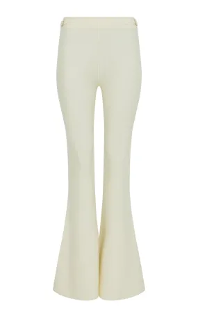 Ribbed Trim Details Ayala Flare Cropped Knit Pant in Ivory Merino Wool Cashmere